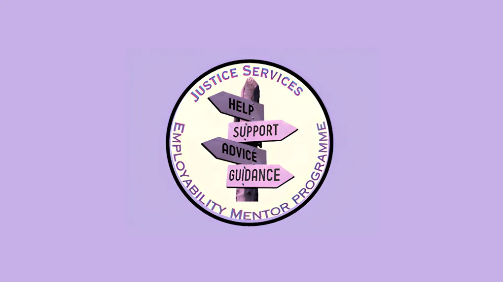 Justice Service Employability Mentor Programme logo with signpost reading help, support, advice, guidance.