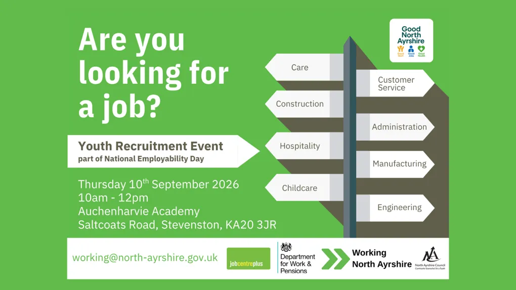 Youth recruitment event, Thursday 10th September, 10am-12pm, Auchenharvie Academy.